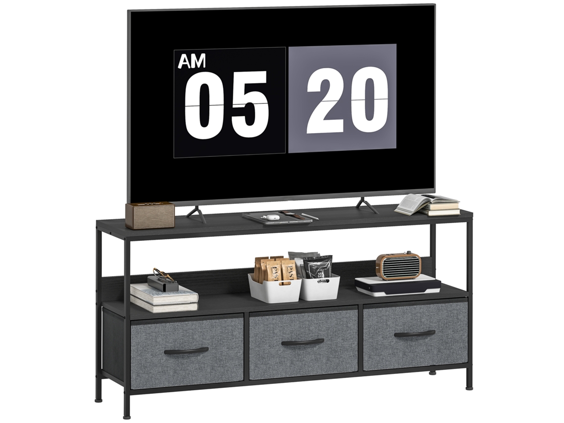 Móvel Para Tv, Com 3 Gavetas E Pés De Aço, Para Televisores De Até 55 Polegadas, 120 X 29 X 56 Cm, Preto.