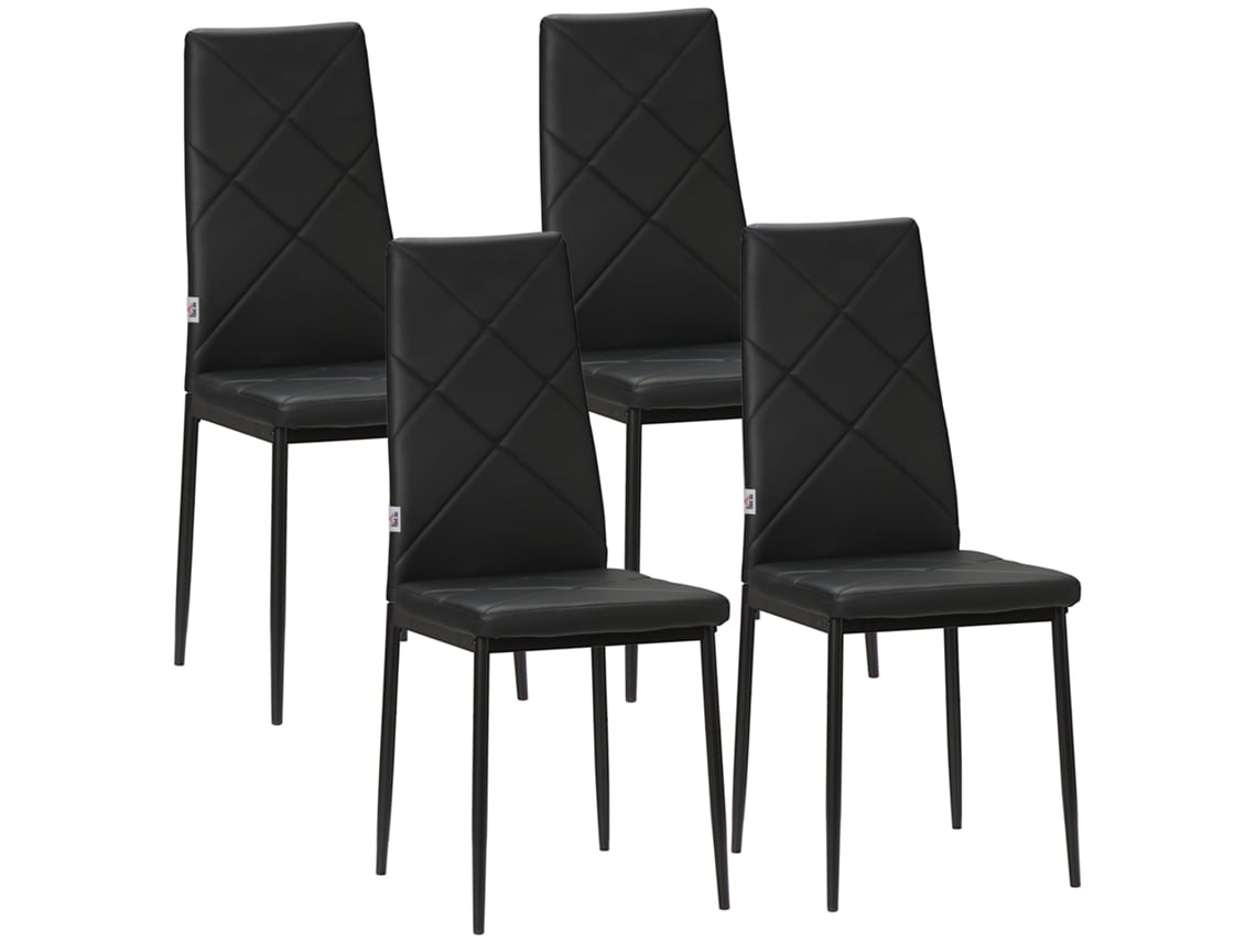 Conjunto de 4 Cadeiras Espuma, Aço e Pvc Cor Preto 41x50x97cm Homcom