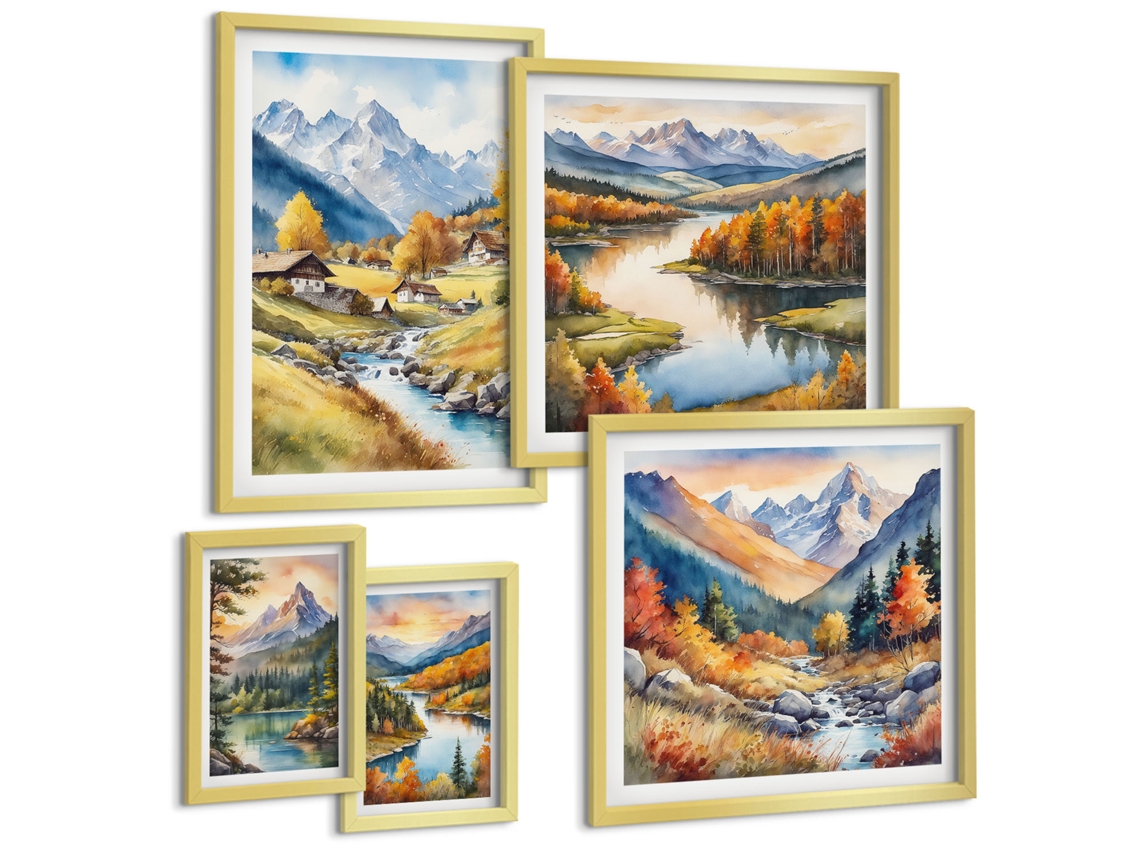 Conjunto De Pinturas Âncora, Barco, Remos, Praia Moldura Dourada Pinturas De Quarto Espelharte (conjunto De 5 Imagens)