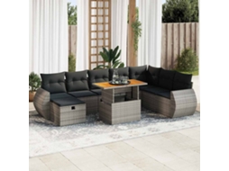 Vidaxl 9 Pcs Conjunto Sofás Jardim Almofadões Vime Pe/acácia Cinzento