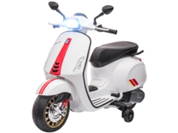 Moto Elétrica Para Crianças De 3-6 Anos Com Licença Vespa Com Usb Mp3 Luz Led Rádio Fm Velocidade 3 Km/h Carga 35 Kg Branco