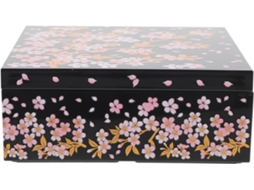 Bandeja Bento Japonesa Com Design De Flor Cerejeira, Bandeja Bento Tradicional De Plástico Preto, Grande Capacidade E