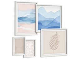 Galeria De Pinturas Murais Flores Abstratas Em Tons Pastel Moldura Branca Fotos Para O Escritório Espelharte (conjunto De 5 Imagens)
