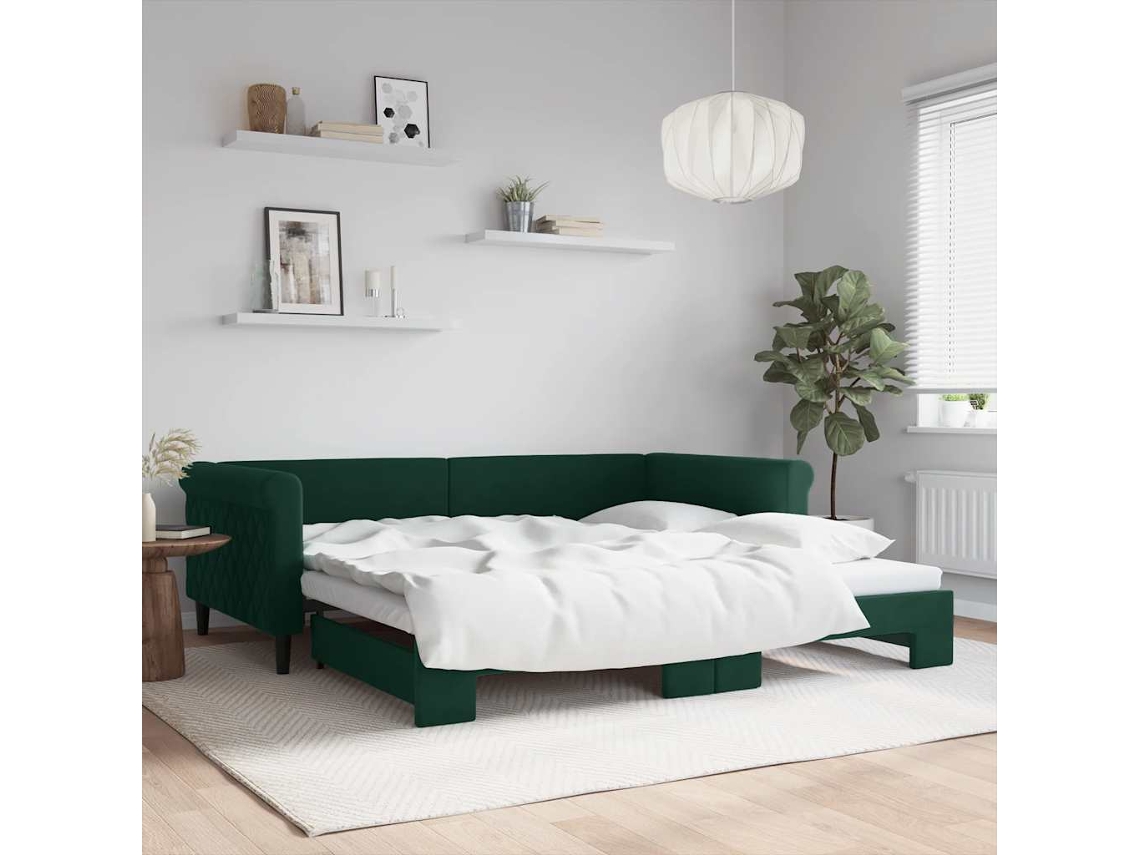 Vidaxl Sofá-cama Com Gavetão 100x200 Cm Veludo Verde-escuro