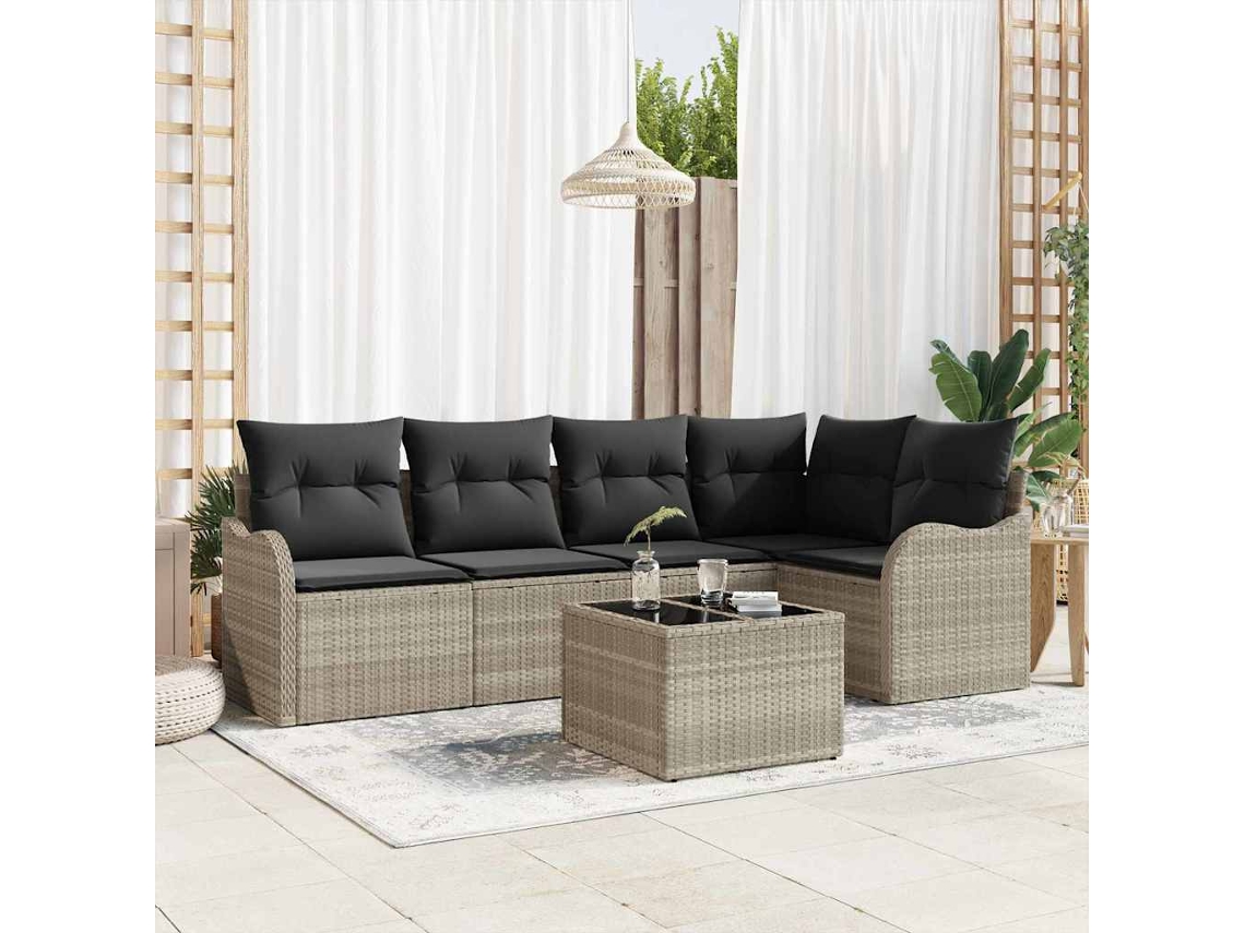 Vidaxl Conjunto De Sofá De Jardim 6 Unid. Cinzento-claro Vime Pe
