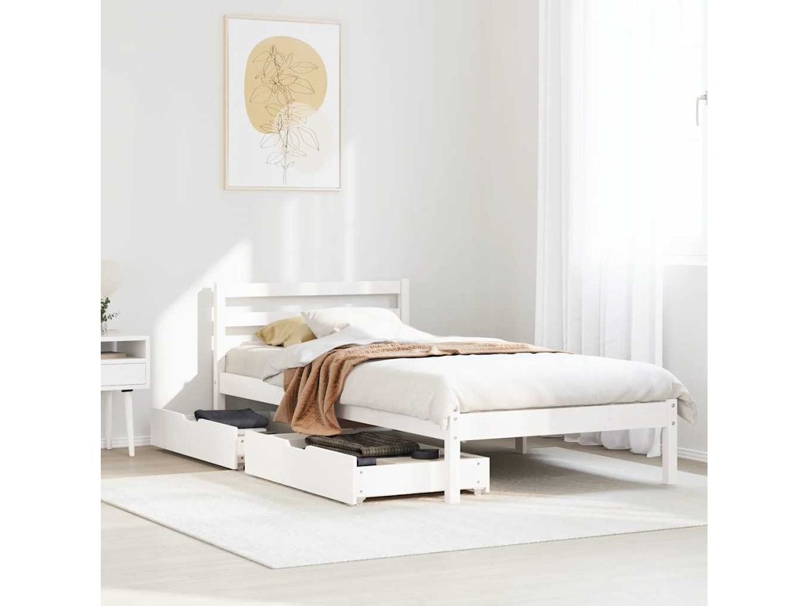 Cama Sem Colchão 100x200 Cm Madeira De Pinho Maciça Branco
