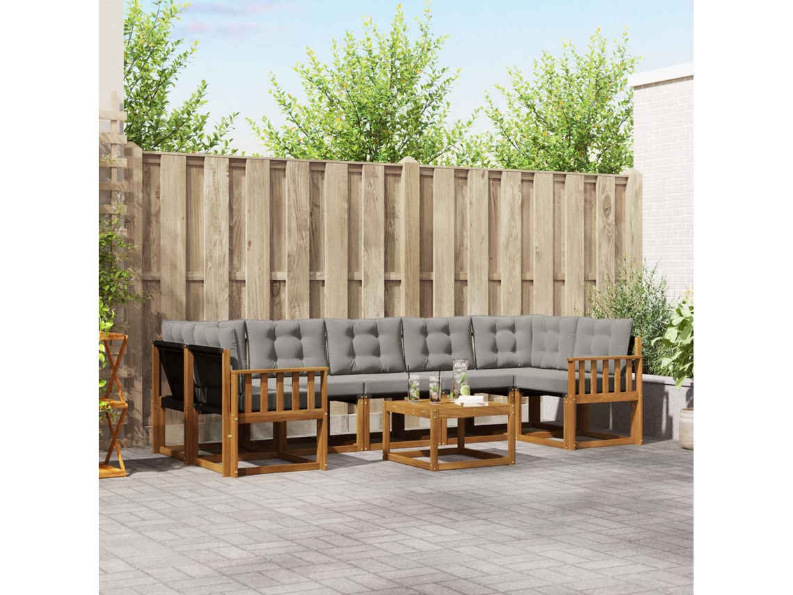Vidaxl Conjunto De Sofás Para Exterior 8 Pcs Cinza Natural E Claro