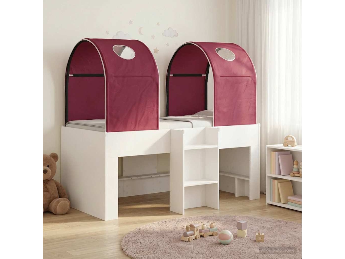 Vidaxl Cama Com Túnel 4 Unid. Branco E Vermelho Derivados De Madeira