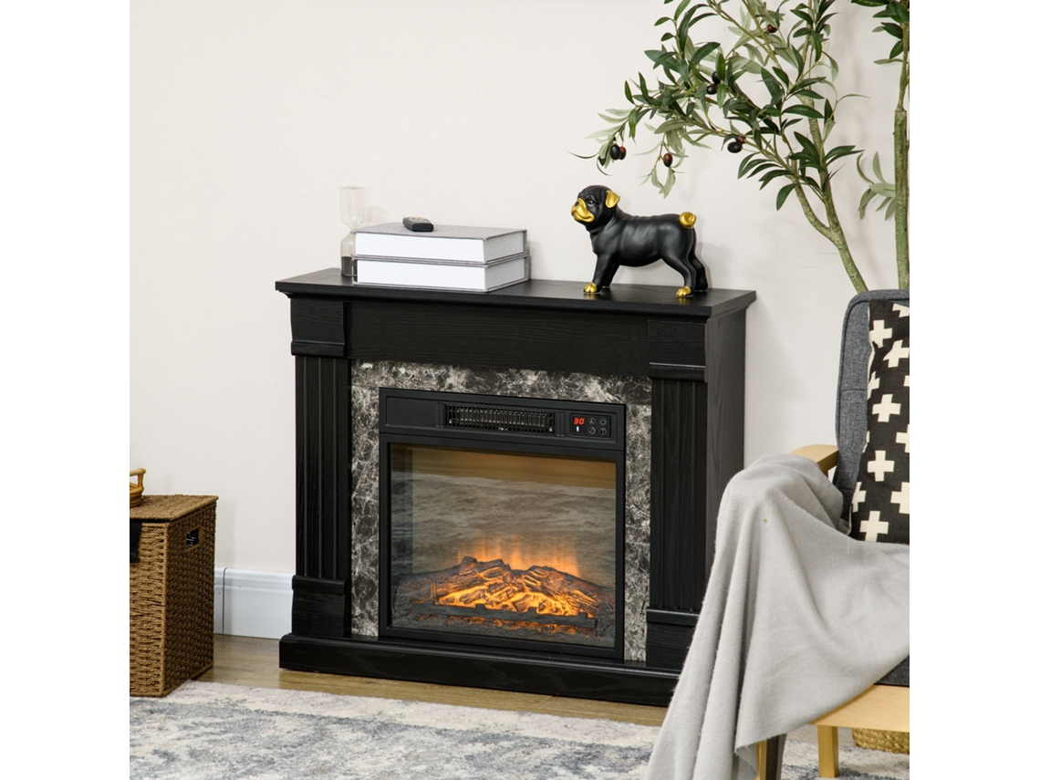 Lareira Elétrica De Pé Com Temporizador, Chama E Temperatura Regulável, 80x21.6x67.8 Cm, Preto