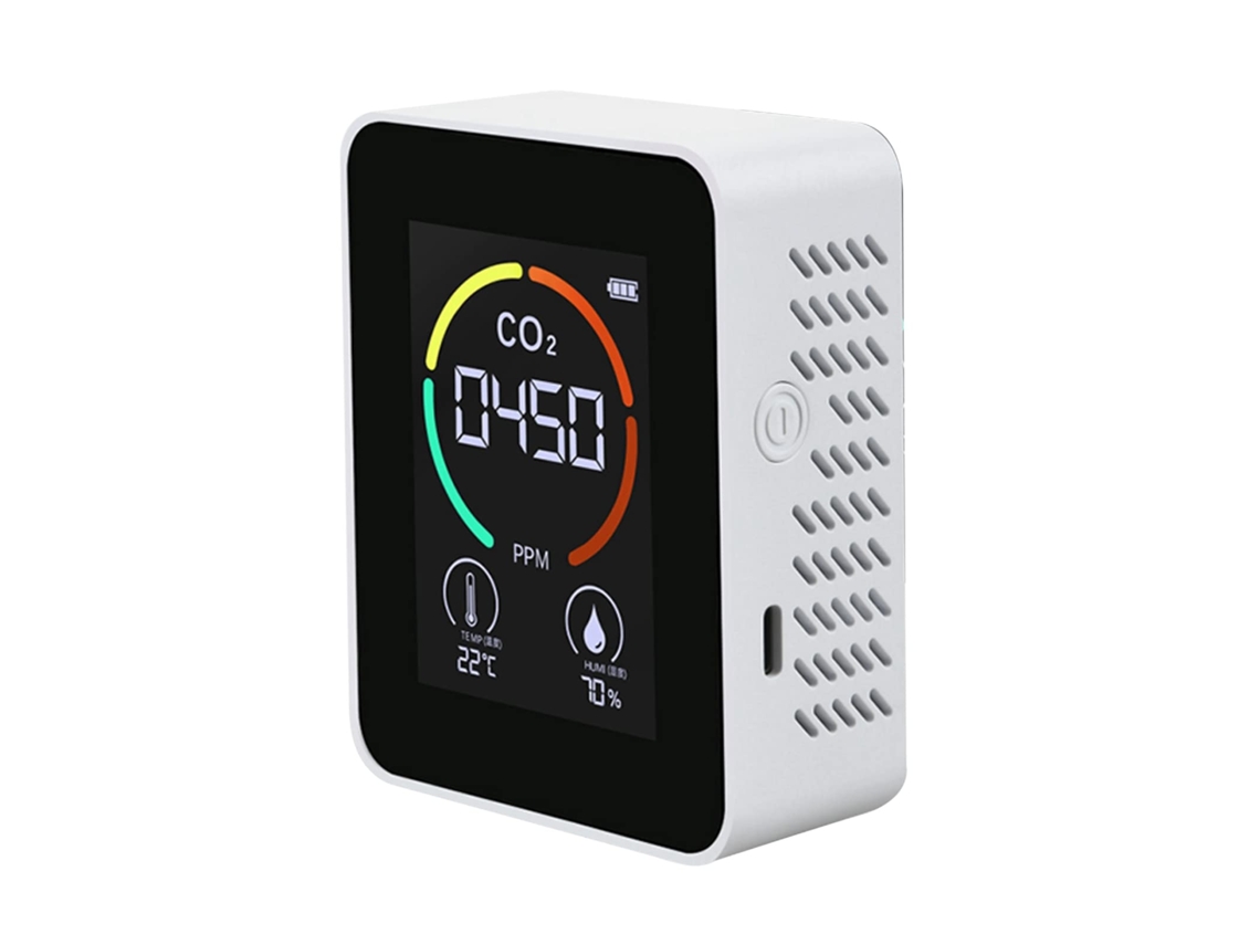 Lurelia Medidor De Qualidade Do Ar 3 Em 1 Co2, Temperatura/humidade, Com Visor Digital, Recarregável Usb, Branco