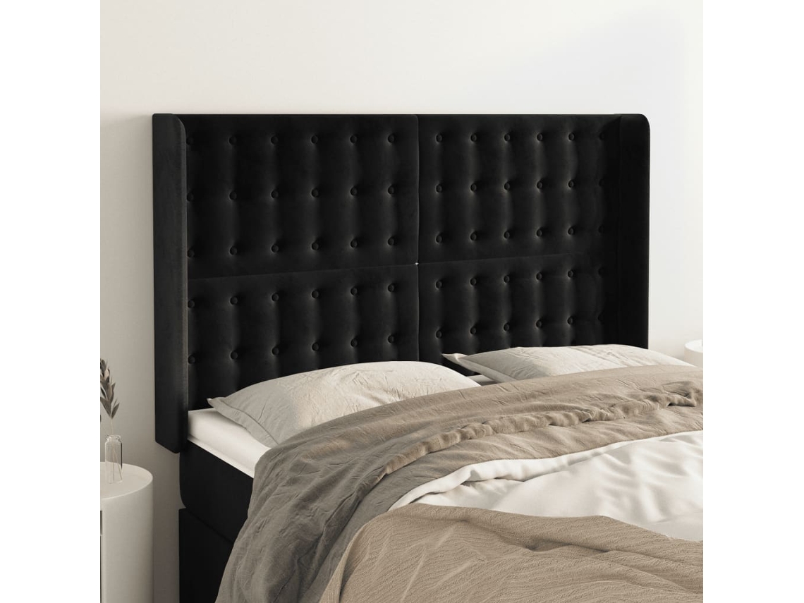 Vidaxl Cabeceira De Cama C/ Abas Veludo 147x16x118/128 Cm Preto