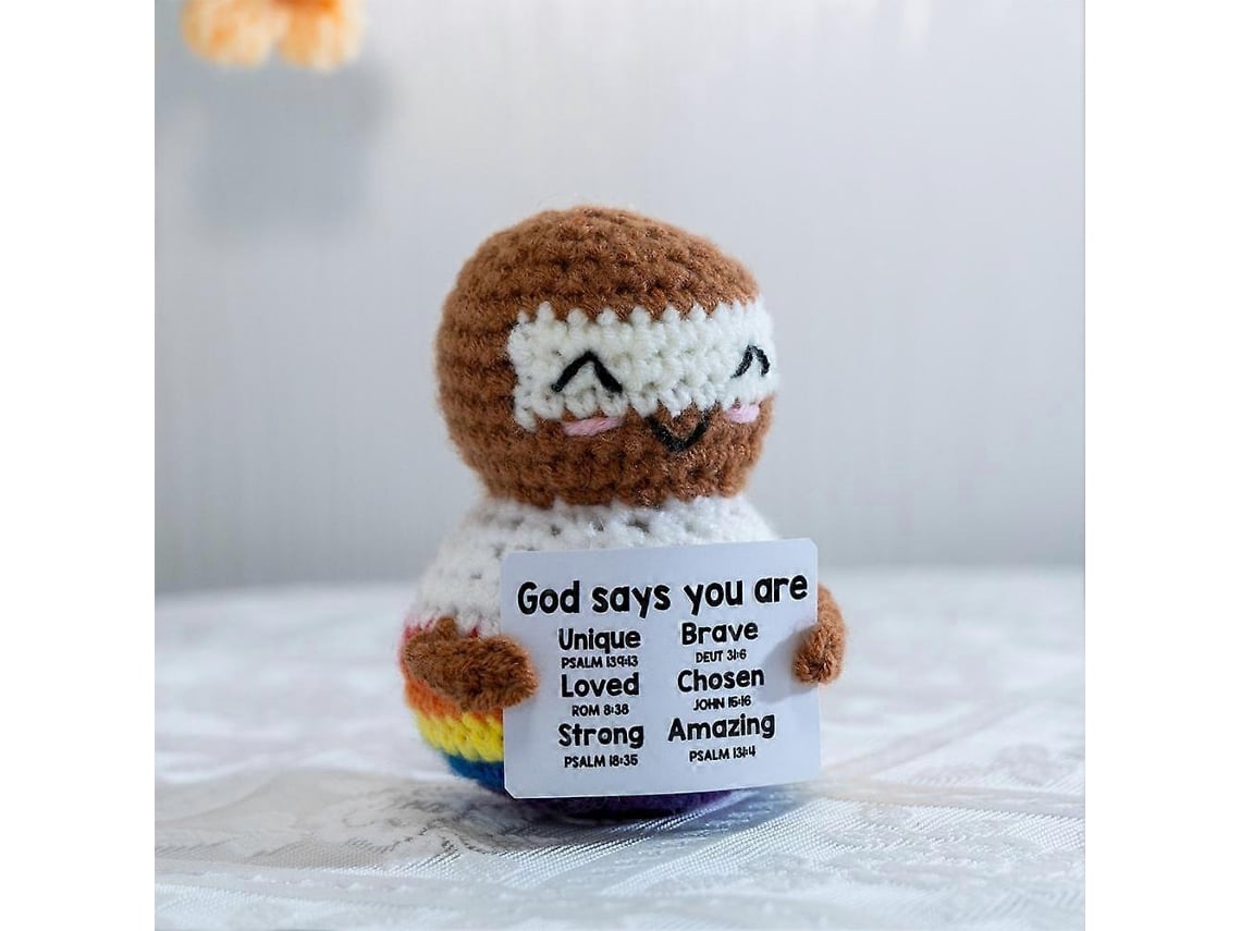 Boneca De Peluche Tricotada Religiosa Com Base Colorida