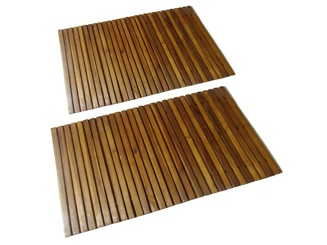 2 Pc Tapetes De Banho De Acácia 80 X 50 Cm