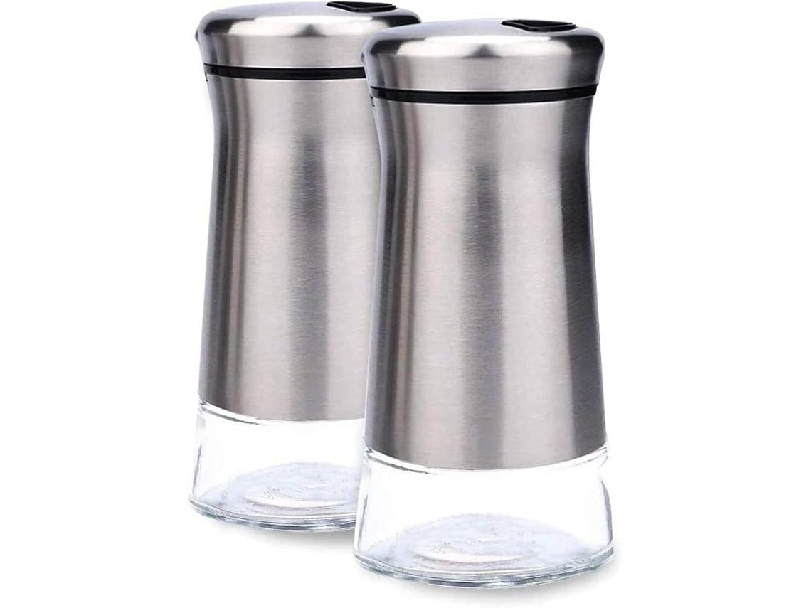 Set De 2 Saleras E Pimenteiras De Vidro E Aço Inoxidável Com Buracos Ajustáveis Para Verter