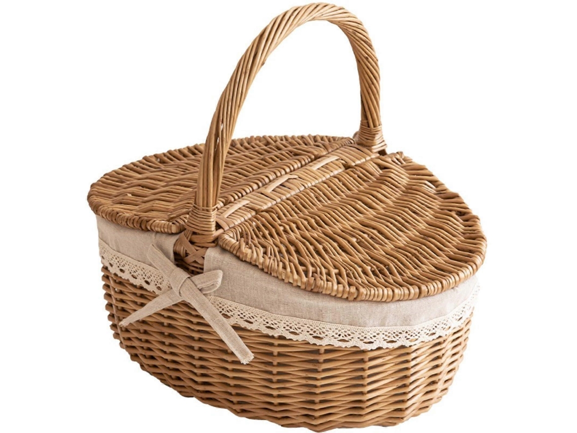 Cesta De Piquenique De Vime Com Tampa E Alça, Estilo Rústico, Ideal Para Guardar Utensílios Na Cozinha, Sala De Estar Ou Para A Páscoa.