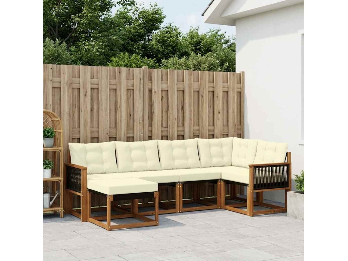 Vidaxl Conjunto De Sofás Para Exterior 6 Pcs Natural E Creme
