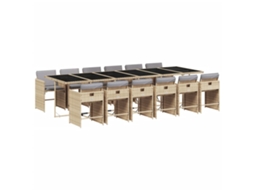 Conjunto de Jantar 13 Pcs para Jardim com Almofadões Vime Pe Bege Misturado MAISON EXCLUSIVE (13 pcs)
