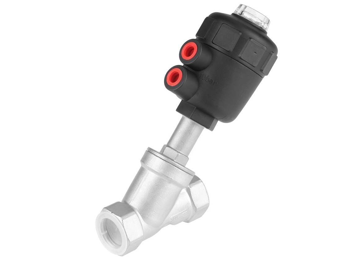 Válvula De Banco Angular Dn25 1'' Aço Inox Com Atuador Neumático Plástico