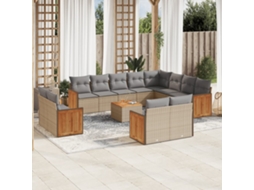 Vidaxl 13 Pcs Conjunto De Sofás P/ Jardim Com Almofadões Vime Pe Bege