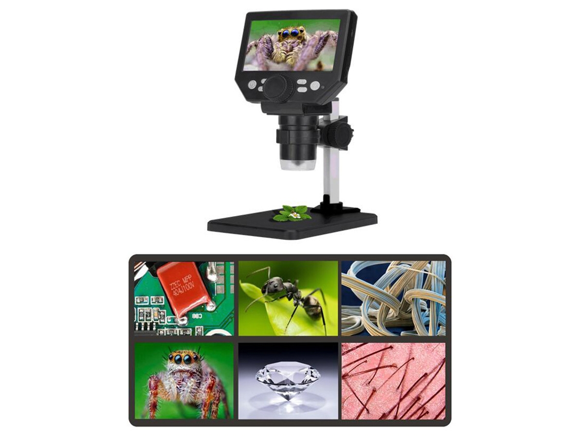 Microscópio Digital 4,3 Polos Com Tela Hd 8 Megapixels, Zoom 1 A 1000x, 8 Pixels Led E Bateria Recarregável Parasol Soldada Pcb Zeuxo