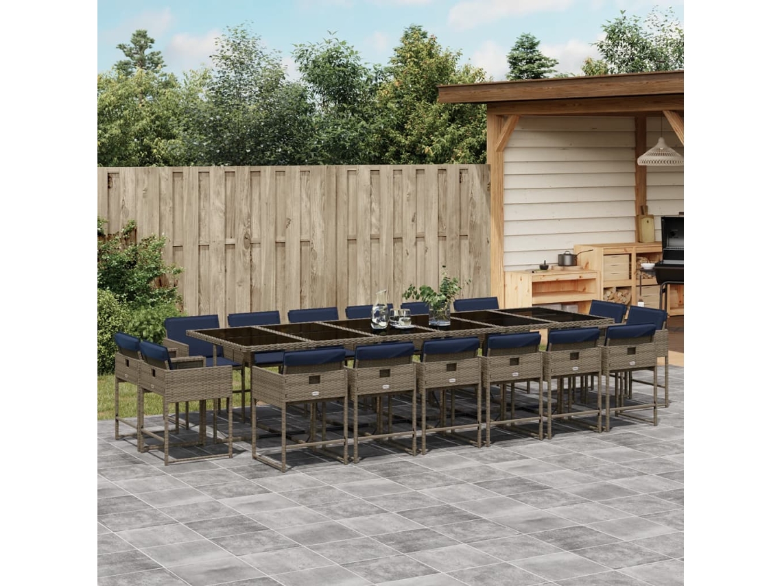 Vidaxl Conjunto De Jantar Para Jardim Com 17 Peças E Almofadas, Em Rattan Sintético Cinza