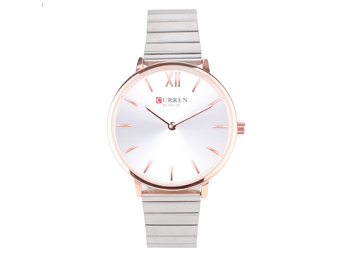 Relógio de Pulso Feminino de Liga Analógico Quartz Redondo Dourado Rosa e Branco