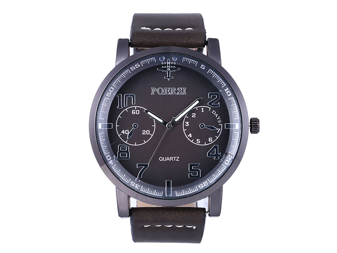 Reloj Hombre De Cuero Pu Dial Grande De Cuarzo Pulsera Moda (gris)