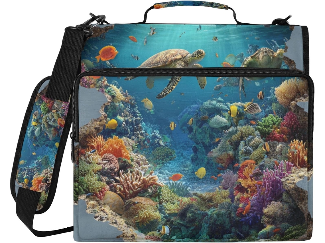Arte De Parede Subaquática Com Ilusão Ótica 3d 3, 8cm, Fichário De 3 Argolas Com Bolsos Extras, Alça E De Ombro