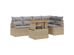Conjunto 6 Conjunto De Jantar Para Jardim Vidaxl Bege Vime Pe (100 X 55 X 73 Cm)