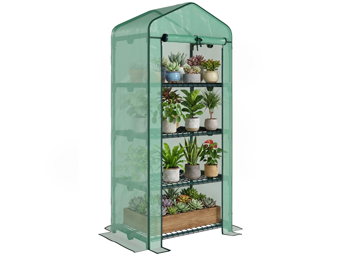 Serra For Plants Verticale With Shelf Has 4 Shelves In Steel Is Foot Dark Green 70x50x160cm