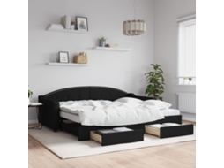 Sofá Cama Com Gavetão E Gavetas 90x200 Cm Tecido Preto Lovely Home