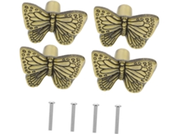 Conjunto De 4 Puxadores Decorativos Em Formato Borboleta Para Gavetas E Armários, Com Furo Único