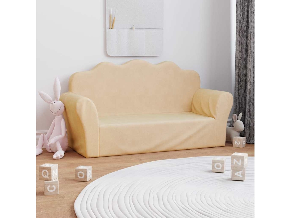 Vidaxl Sofá Infantil 2 Lugares Peluche Macio Creme