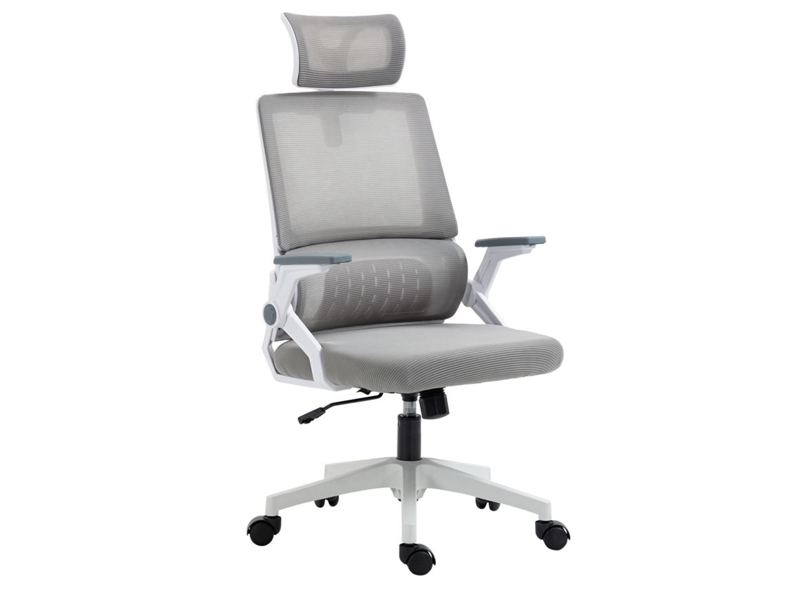 Cadeira De Escritório De Malha De Giratória Com Altura E Apoio Para A Cabeça Ajustáveis 58x61x102-119 Cm Cinza