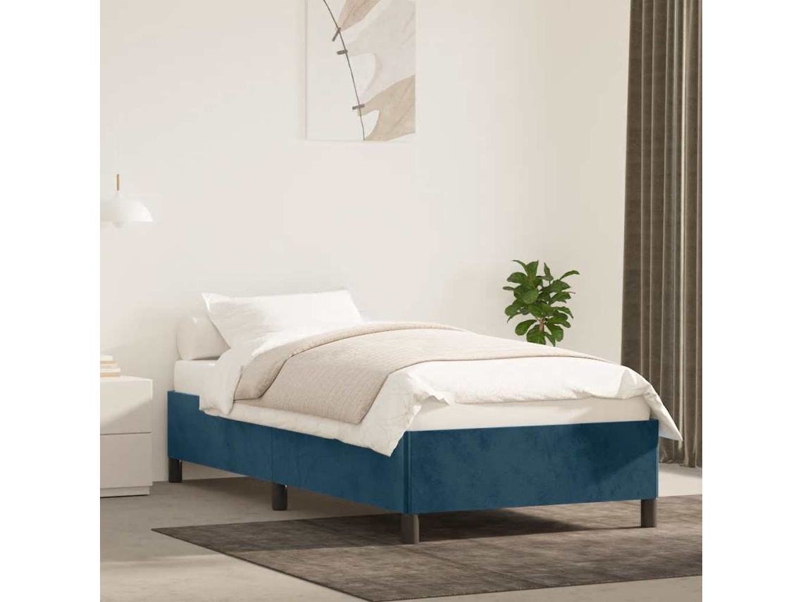 Vidaxl Estrutura De Cama Sem Colchão 100x200 Cm Veludo Azul-escuro