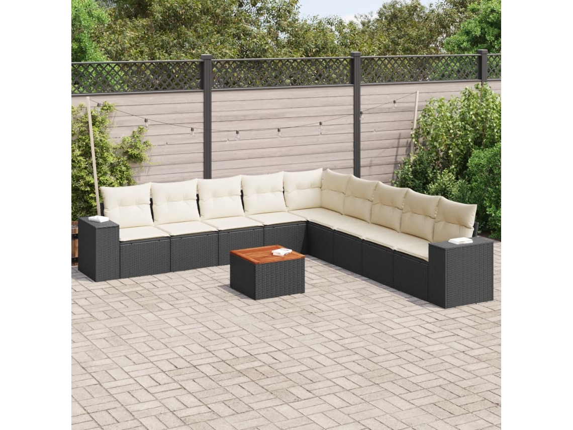 Vidaxl 10 Pcs Conjunto Sofás De Jardim C/ Almofadões Vime Pe Preto