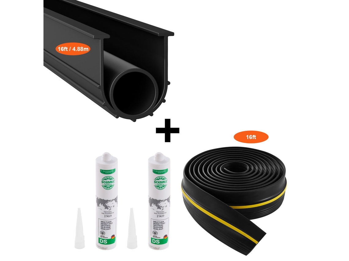 Kit De Juntas Para Soleira De Porta De Garagem 4,88 M Pvc Impermeável Preto Vevor