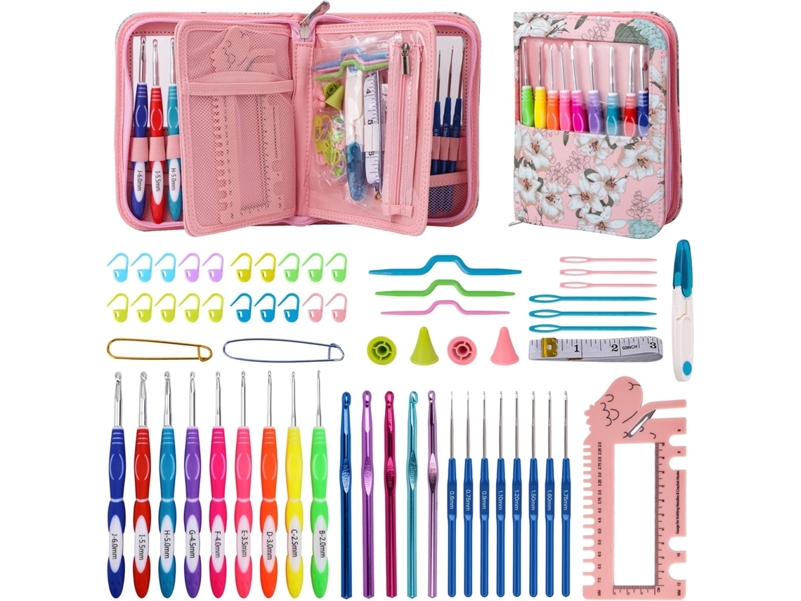 Conjunto De Agulhas De Crochê Com Bolsa Organizadora, 60 Peças, Cabo Macio, Ergonômicas, De 0,6 Mm A 10 Mm, Ferramentas Para Artesanato Em Crochê.