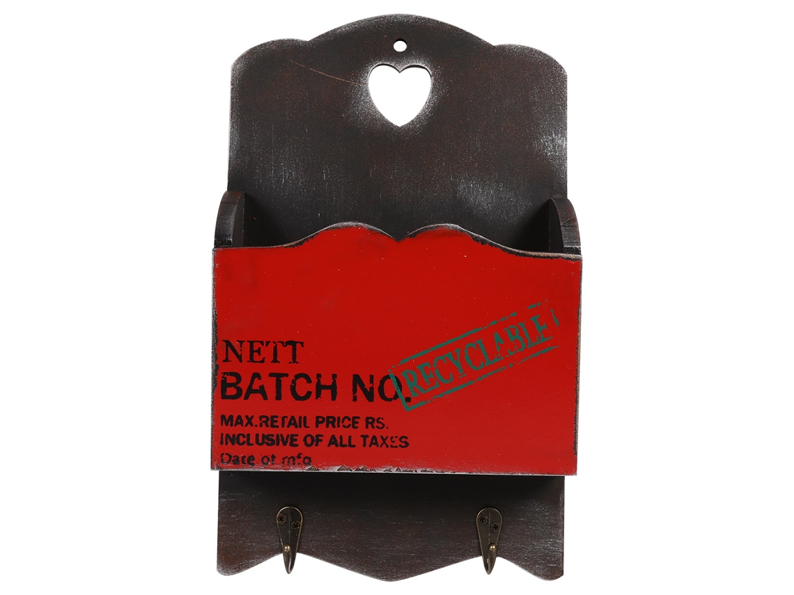 Rack De Correio Decorativo Vermelho Com Gancho Para Parede