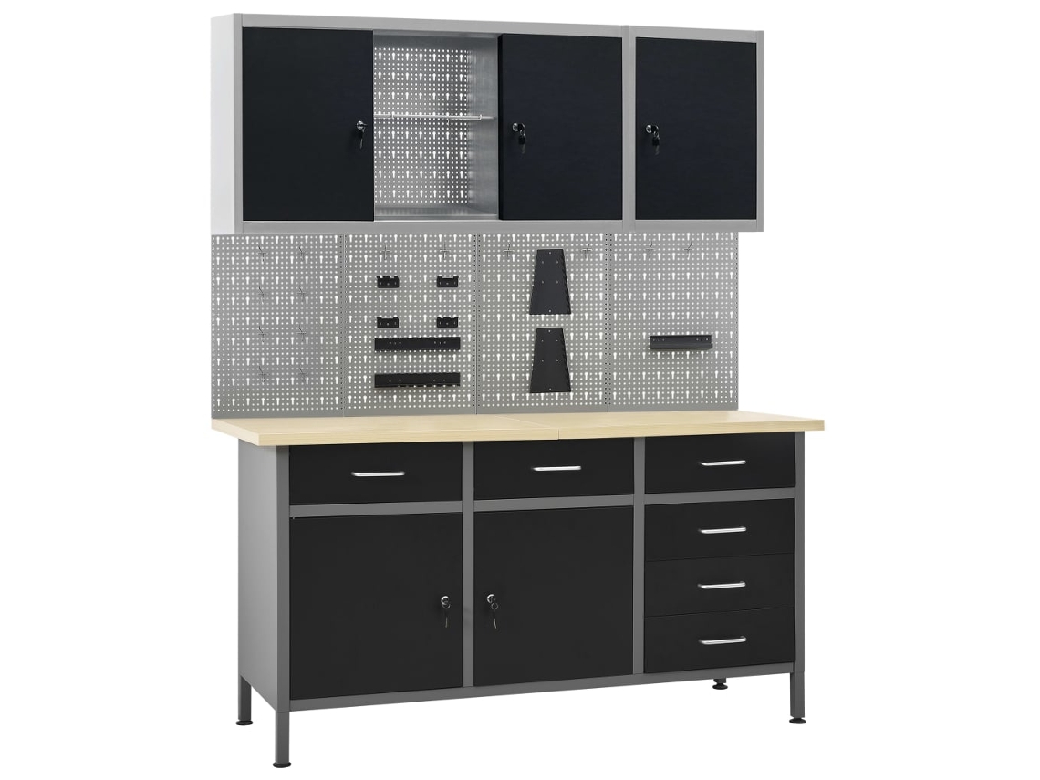 Bancada De Trabalho Com 4 Painã©is De Parede E 2 Armãrios DKD HOME DECOR
