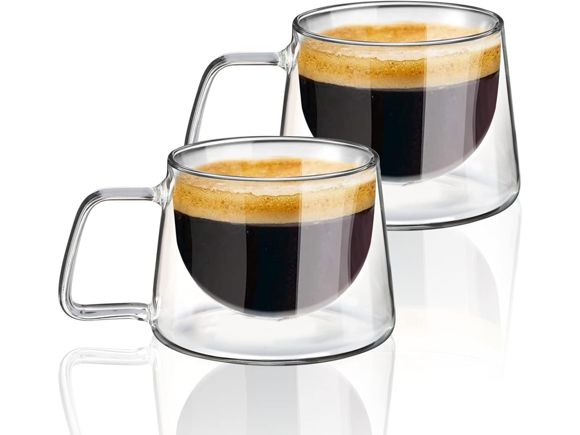 Conjunto De 2 Canecas Café Parede Dupla Com Alças, 200 Ml, Feitas À Mão Em Vidro Borossilicato Isolado, Próprias Para Lava Louças Aquaforge