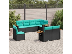 Vidaxl 8 Pcs Conjunto De Sofás P/ Jardim C/ Almofadões Vime Pe Preto