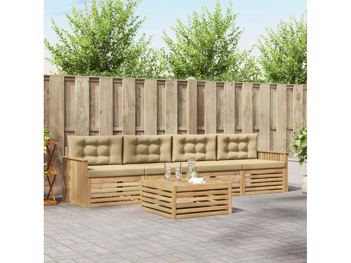 Vidaxl Conjunto De Sofás Para Exterior 5 Unid. Branco E Bege