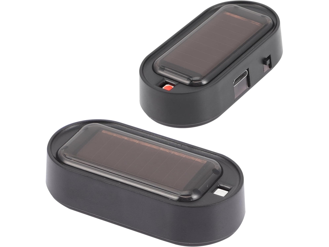Luzes de segurança para carro, pacote com 2 unidades de luzes LED recarregáveis via micro USB, caixa plástica preta.