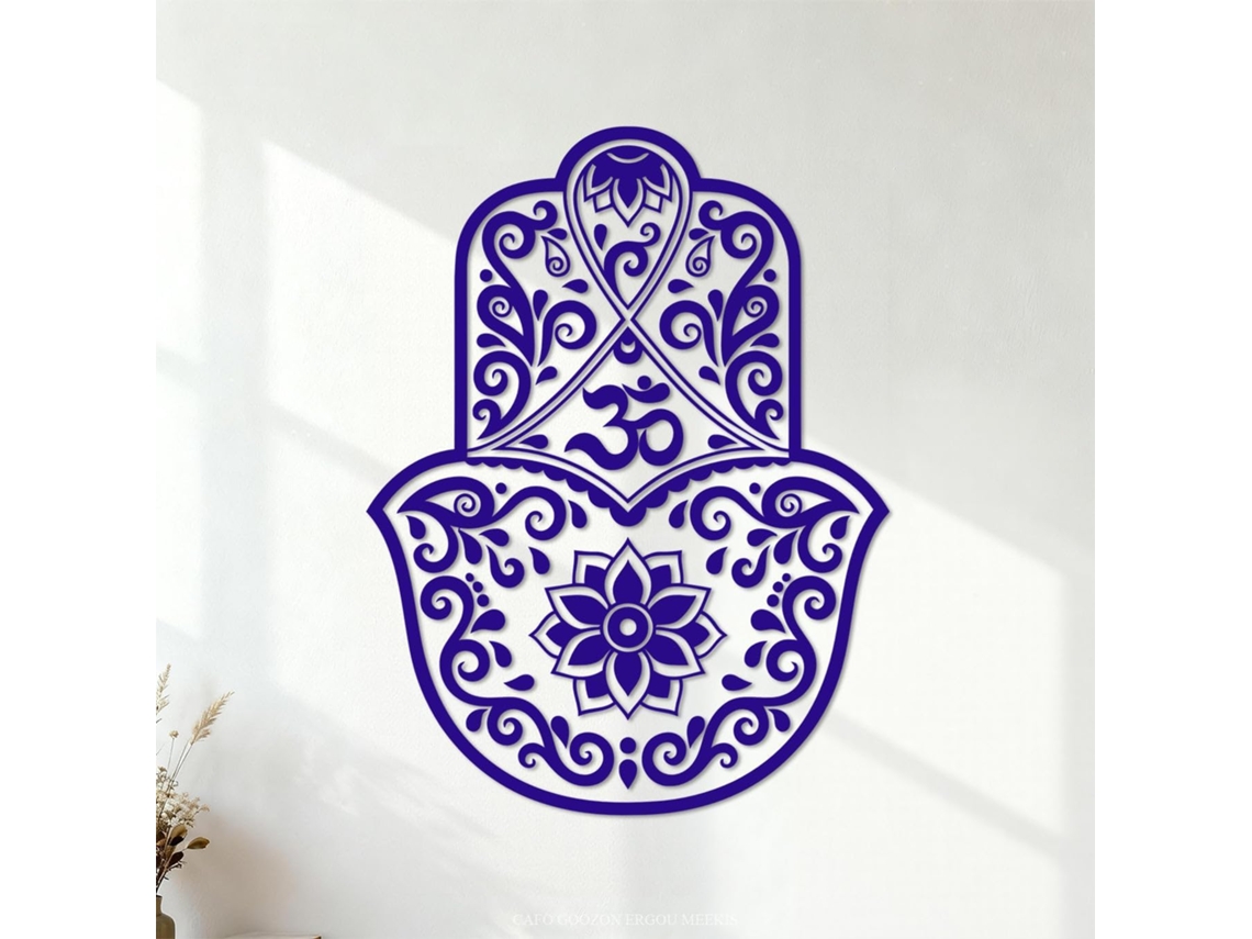 Adesivos Gravados Hamsa Lotus Om Hindu Amulet Home 68x89,6cm Pintura Mural Artística Azul Escuro