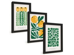 Composição De Quadros Padrões De Plantas, Flores E Folhas Espelharte (3 Peças 20x30 Cm)
