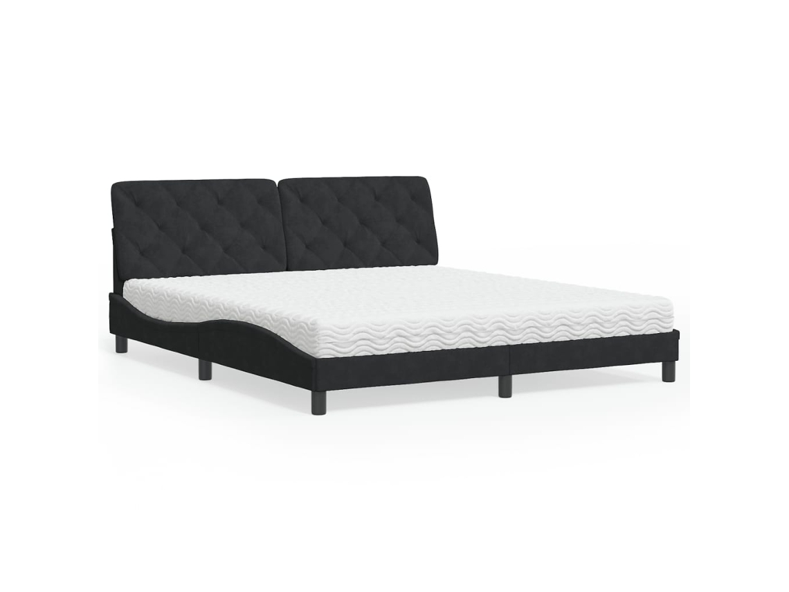 Cama Com Colchão 180x200 Cm Veludo Preto