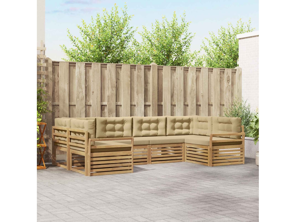 Vidaxl Conjunto De Sofás Para Exterior 6 Unid. Branco E Bege