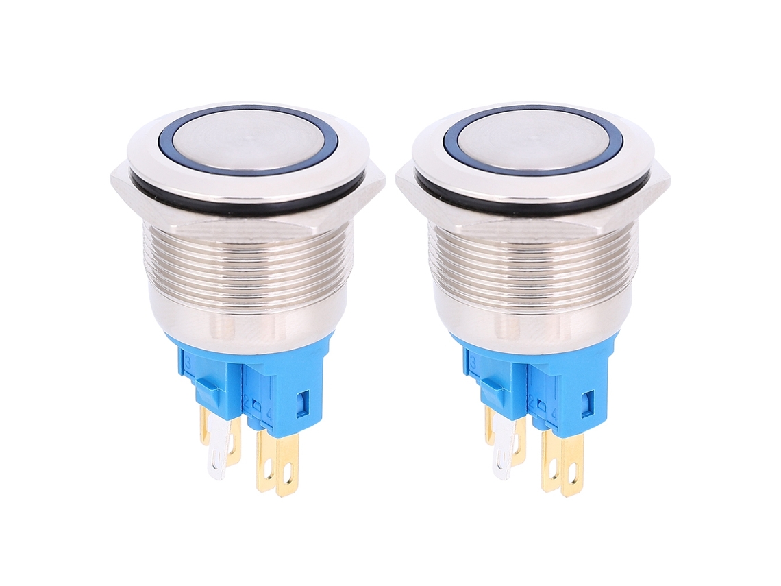 2pcs Botão De Pressão Com Anel De Aço Inoxidável 22mm 6-pino Ac220v Botão De Reset Substituição Azul