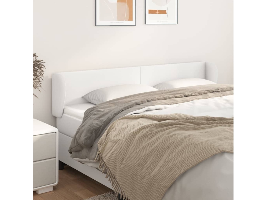 Vidaxl Cabeceira De Cama C/ Abas Couro Artificial183x23x78/88cm Branco